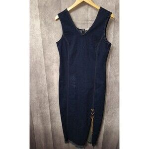 Women's Denim Jumper Dress Sz M/L Stretch Dark Wash Lace Up Western Boho Grunge